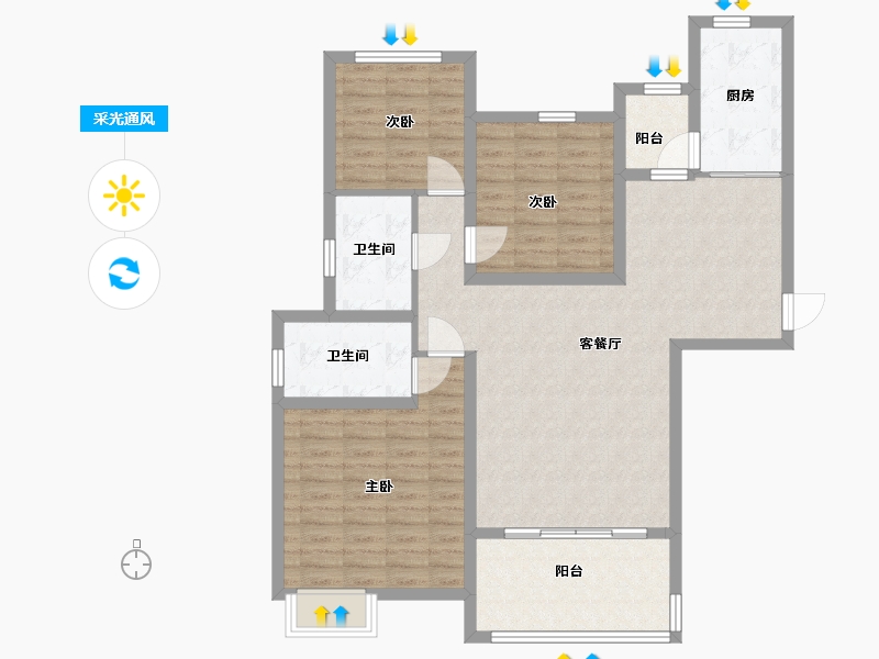 新疆维吾尔自治区-五家渠市-恒大金碧天下-104.97-户型库-采光通风