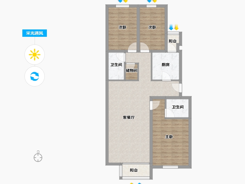 北京-北京市-和谐家园一区-88.45-户型库-采光通风