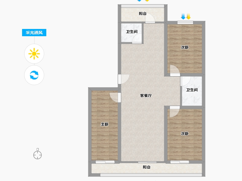 北京-北京市-东关南里-90.96-户型库-采光通风