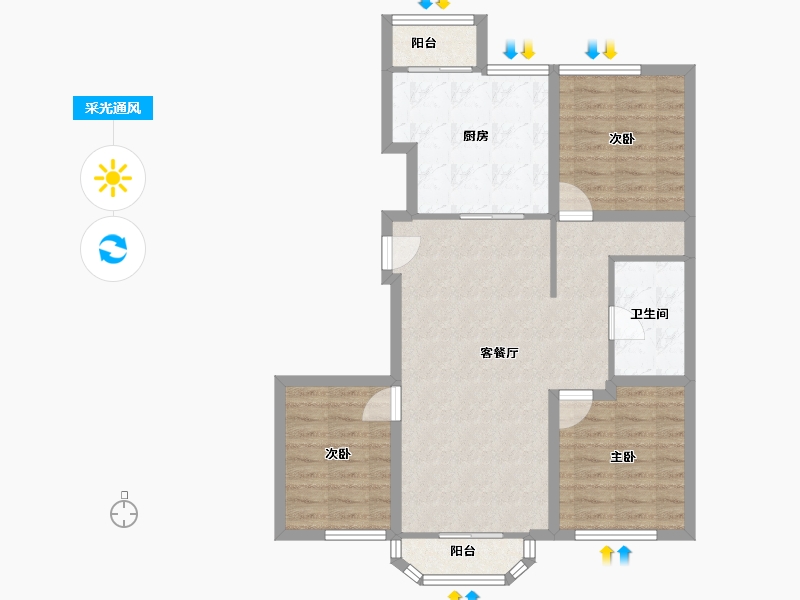 北京-北京市-垡头翠成馨园-80.71-户型库-采光通风