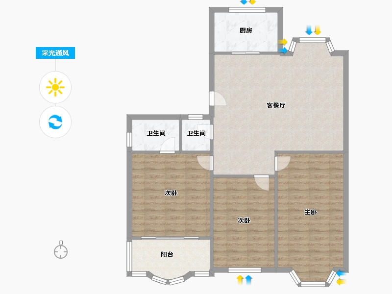 山东省-济南市-舜耕路58号院-96.00-户型库-采光通风