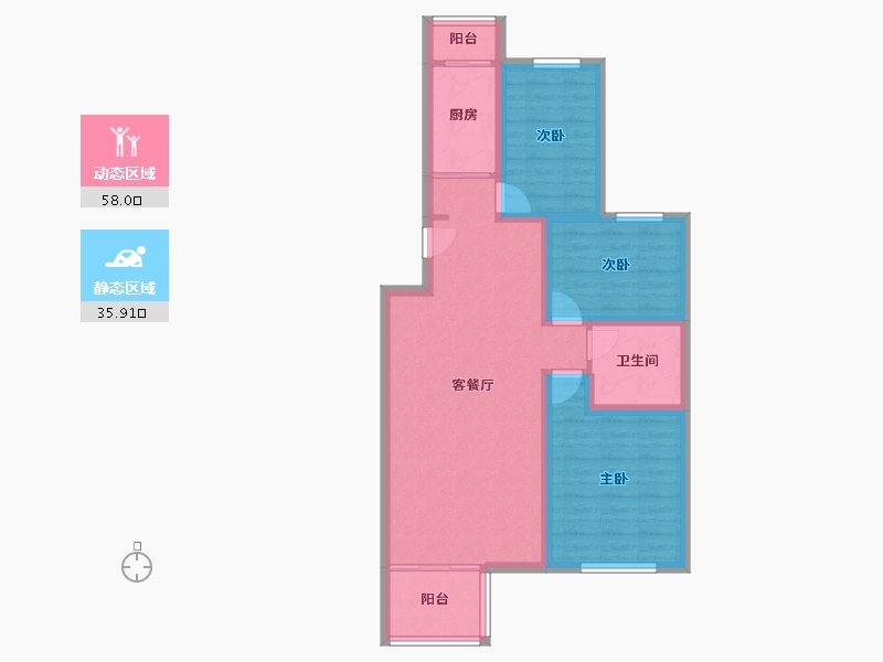 北京-北京市-龙腾苑六区-83.64-户型库-动静分区