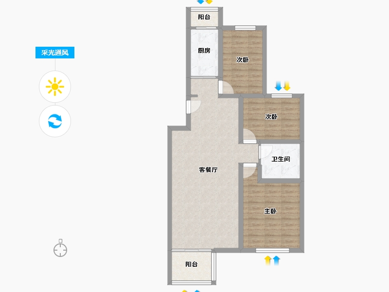 北京-北京市-龙腾苑六区-83.64-户型库-采光通风