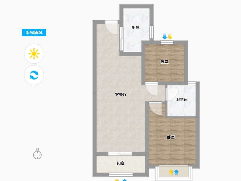 陕西省-咸阳市-融创御河宸院-60.04-户型库-采光通风