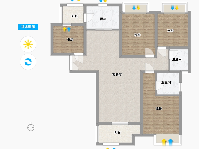 四川省-德阳市-保利中央花园A-98.83-户型库-采光通风