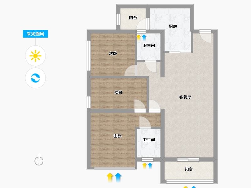 四川省-南充市-星城天樾小区-71.94-户型库-采光通风