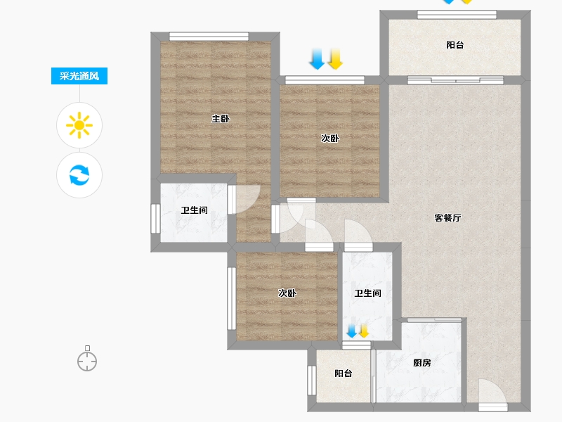 四川省-南充市-星城天樾小区-75.74-户型库-采光通风