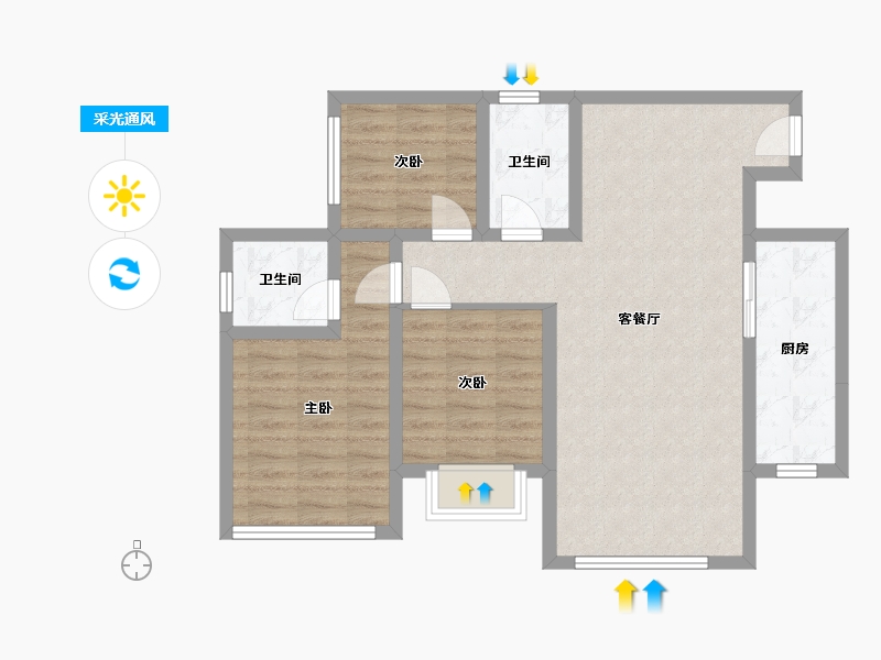 四川省-南充市-星城天樾小区-75.44-户型库-采光通风