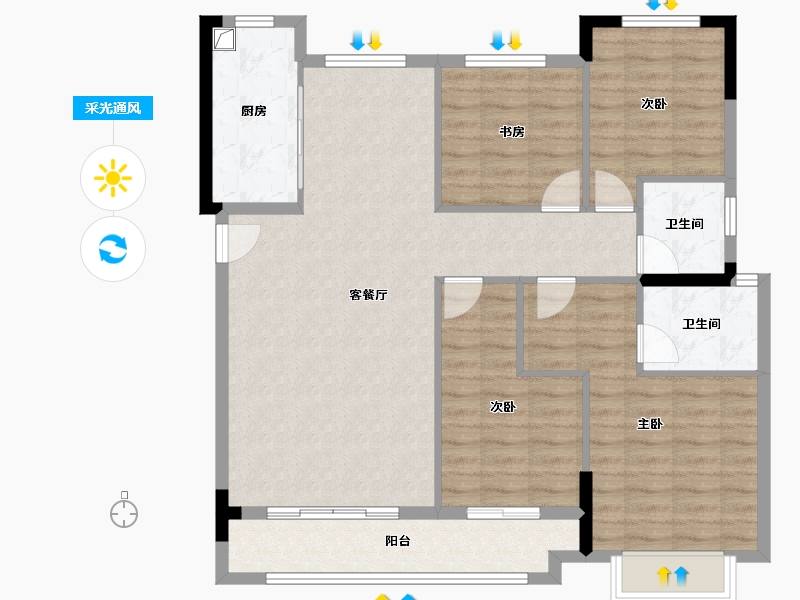 浙江省-金华市-中天云望-104.00-户型库-采光通风