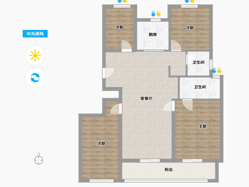 浙江省-宁波市-绿城春月云锦-120.00-户型库-采光通风