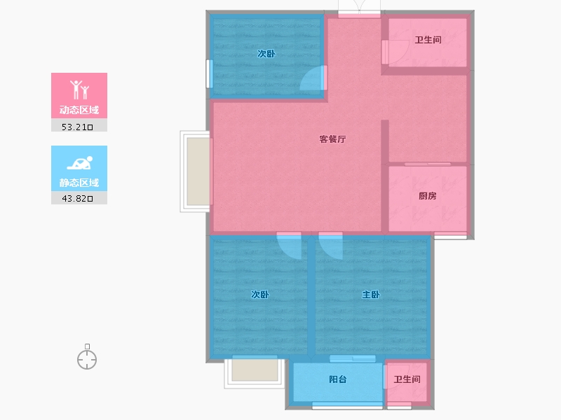 陕西省-渭南市-水岸名居-86.25-户型库-动静分区