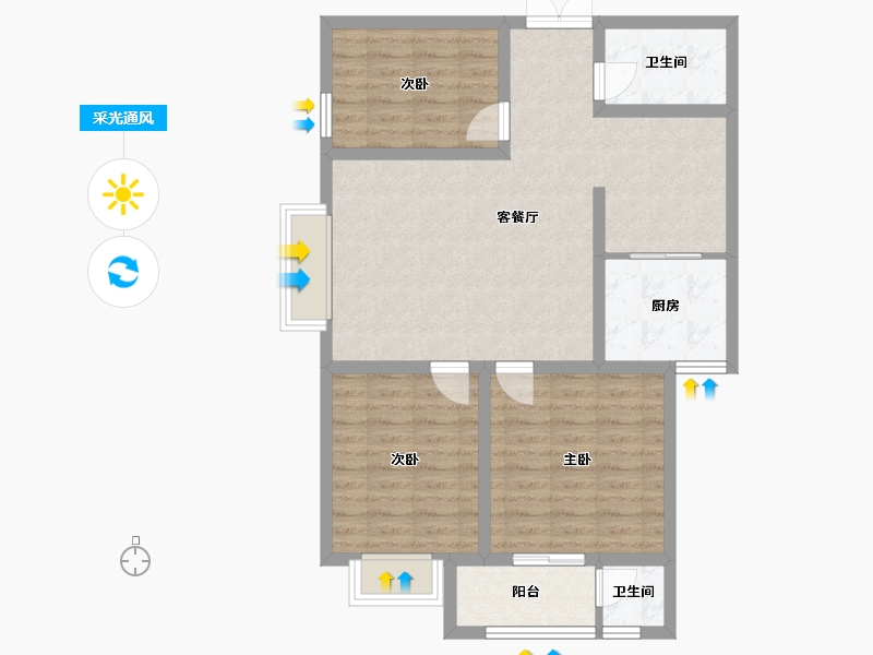 陕西省-渭南市-水岸名居-86.25-户型库-采光通风