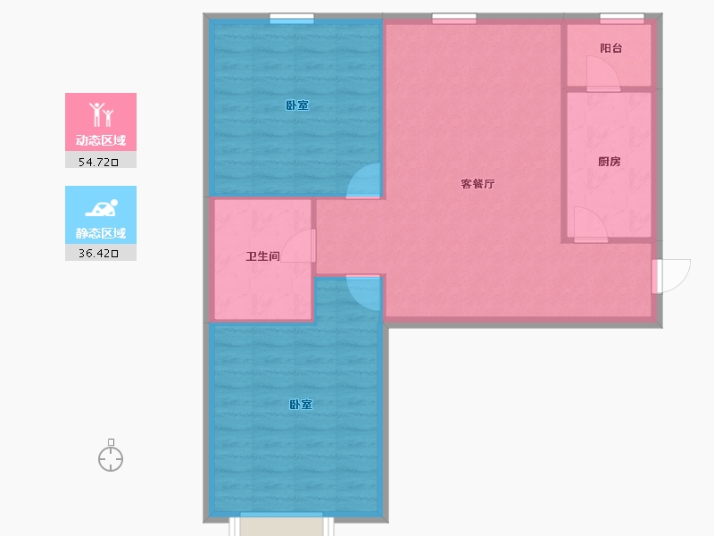 内蒙古自治区-包头市-慧谷桃园居北苑-83.68-户型库-动静分区