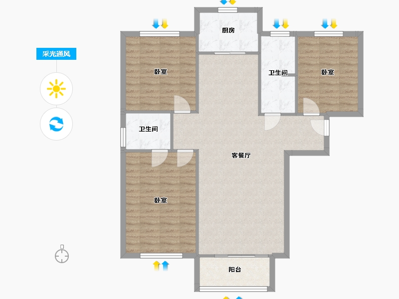 陕西省-宝鸡市-轩苑世家星城-102.78-户型库-采光通风