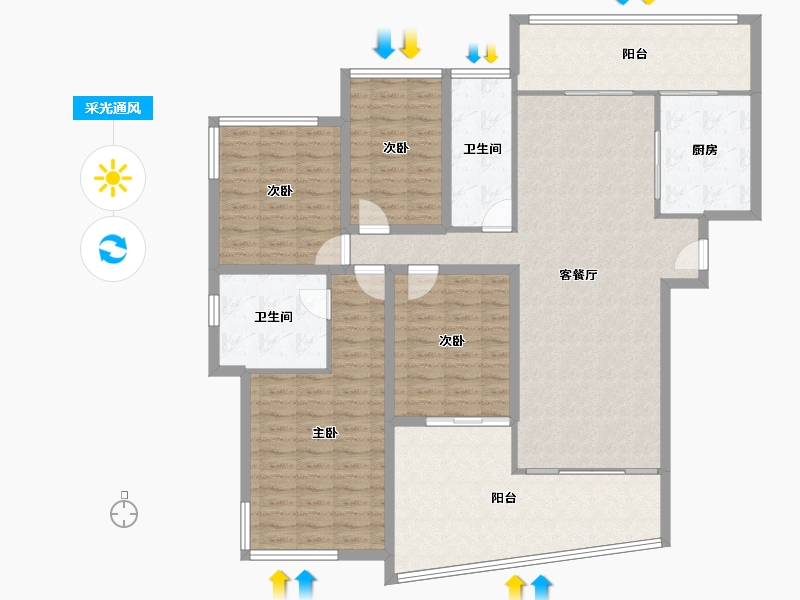 重庆-重庆市-雅居乐国际花园-145.22-户型库-采光通风