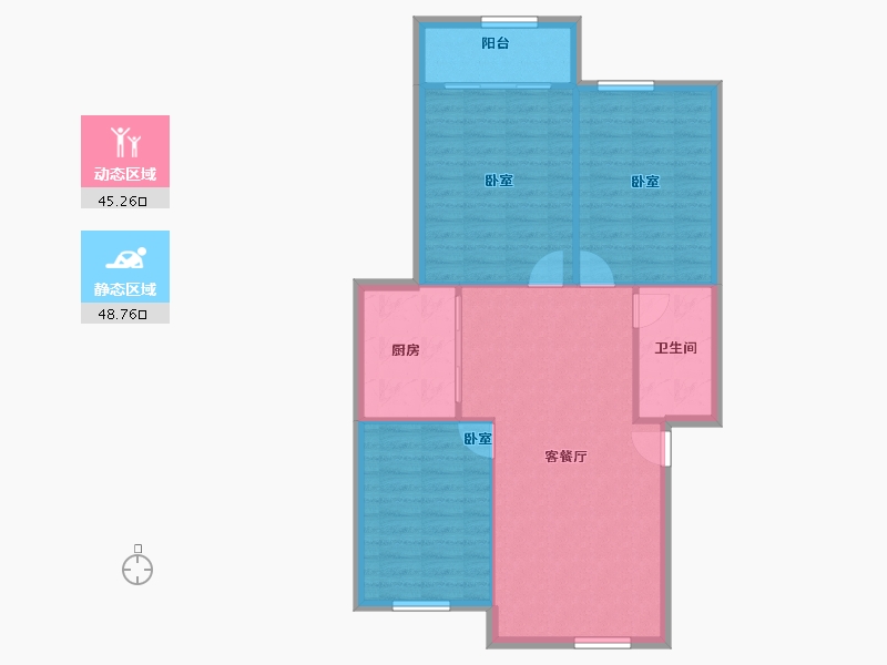 陕西省-咸阳市-秦宝小区东区-86.58-户型库-动静分区