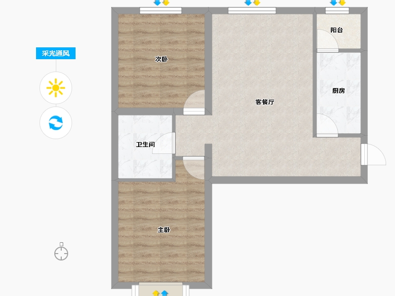 内蒙古自治区-包头市-慧谷桃园居北苑-61.60-户型库-采光通风