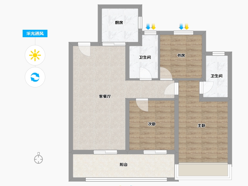 江苏省-苏州市-绿城明月滨河-78.00-户型库-采光通风