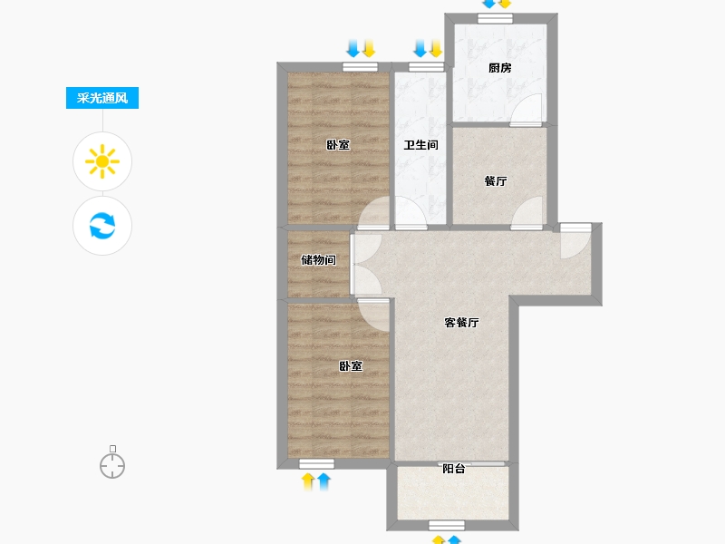 陕西省-咸阳市-秦宝小区东区-64.86-户型库-采光通风