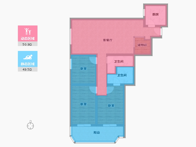 北京-北京市-健翔园-88.60-户型库-动静分区