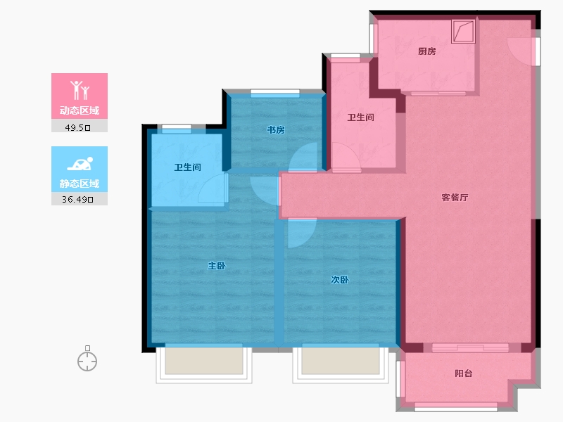 浙江省-宁波市-绿地和暄苑-76.00-户型库-动静分区