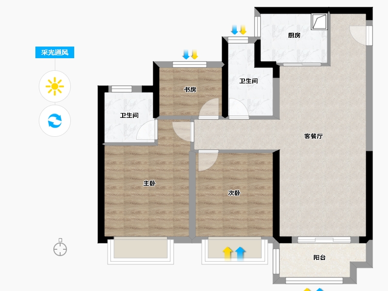 浙江省-宁波市-绿地和暄苑-76.00-户型库-采光通风