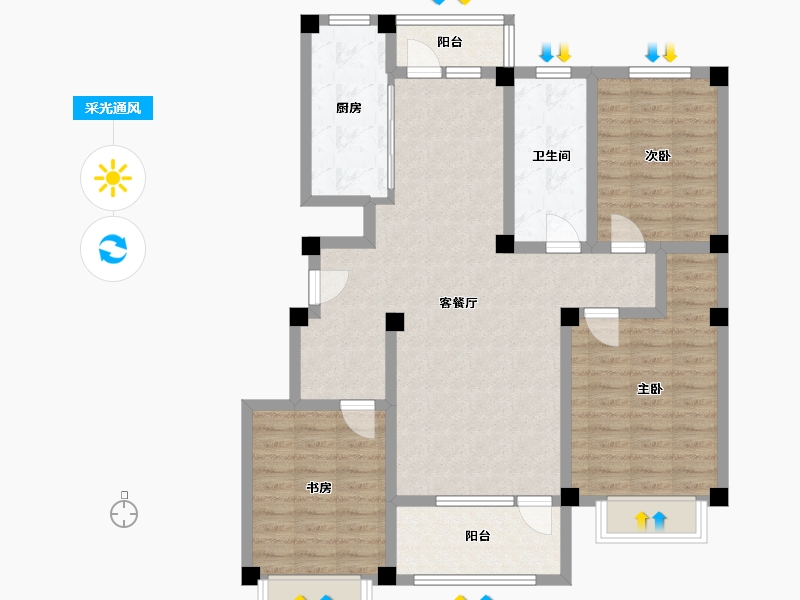 山东省-烟台市-安德利花园-A区-82.40-户型库-采光通风