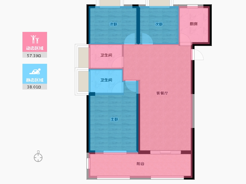 湖北省-荆州市-清能学府花园-90.78-户型库-动静分区