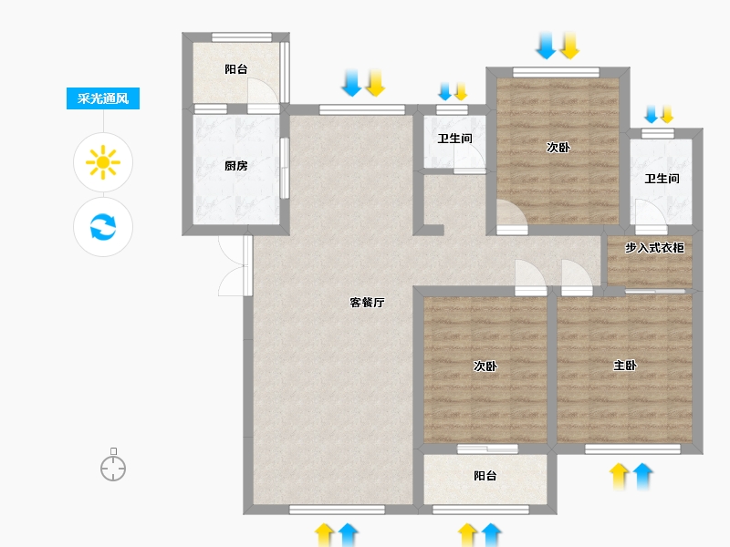 陕西省-宝鸡市-宝鸡市渭滨区天耀雍华公馆B区15号楼-105.18-户型库-采光通风