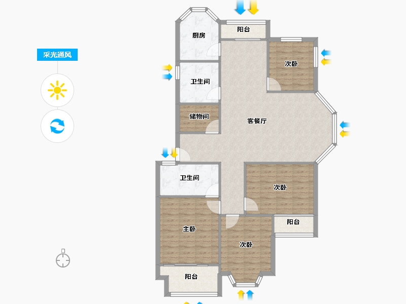 安徽省-芜湖市-香樟城市花园-120.99-户型库-采光通风