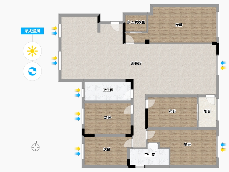 山东省-潍坊市-恒信茉莉公馆-136.00-户型库-采光通风