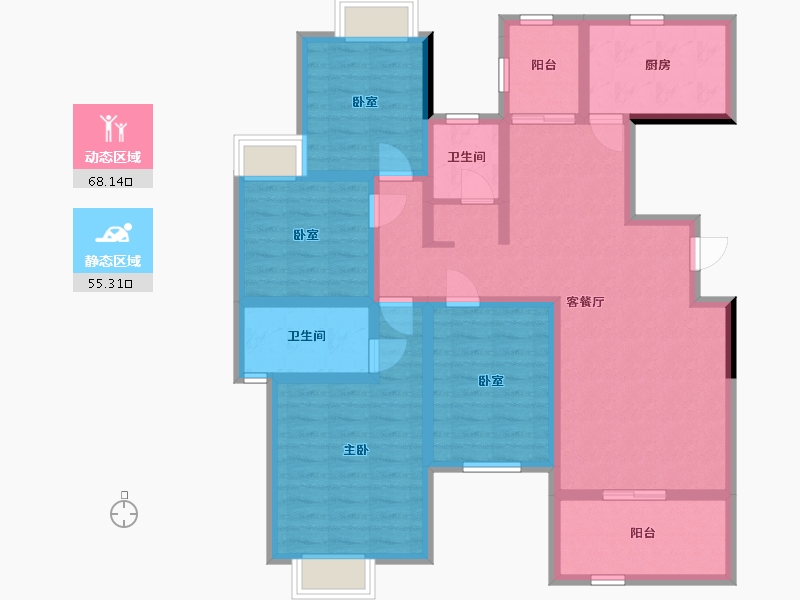 湖南省-怀化市-宏宇新城凯瑞名门-114.40-户型库-动静分区