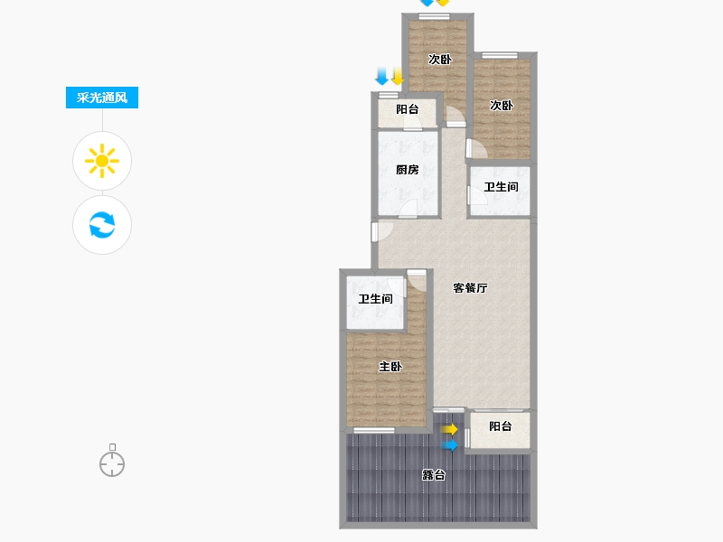 北京-北京市-龙腾苑六区-123.74-户型库-采光通风