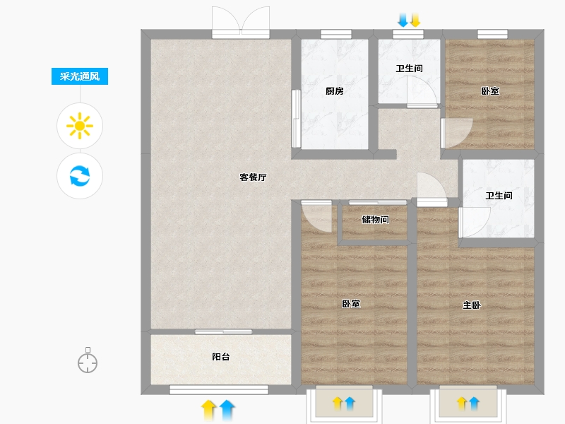 山西省-晋中市-金泽苑二期-93.84-户型库-采光通风