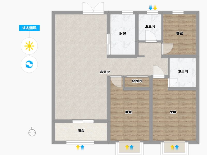 山西省-晋中市-金泽苑二期-88.00-户型库-采光通风