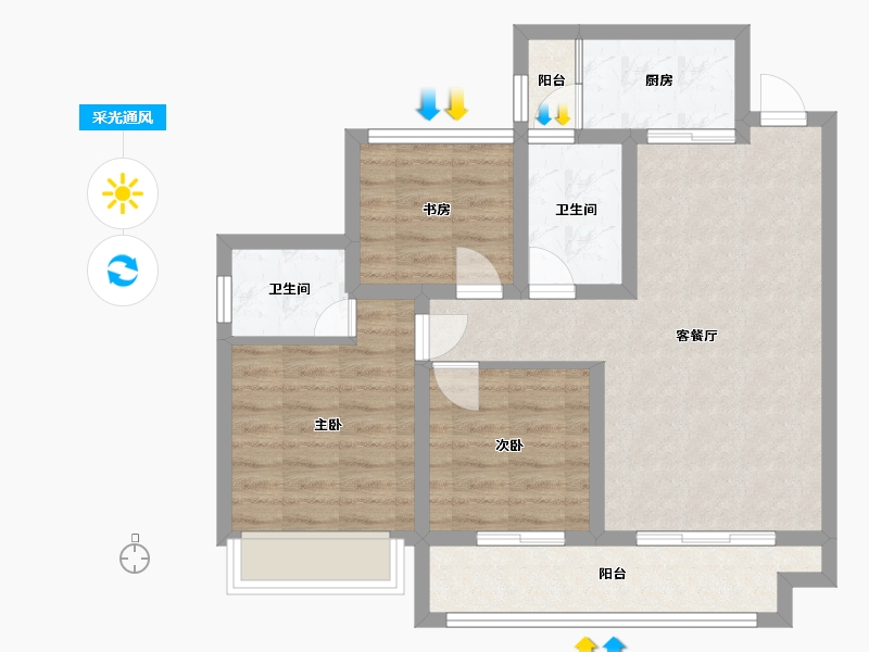 四川省-内江市-江屿墅-95.84-户型库-采光通风