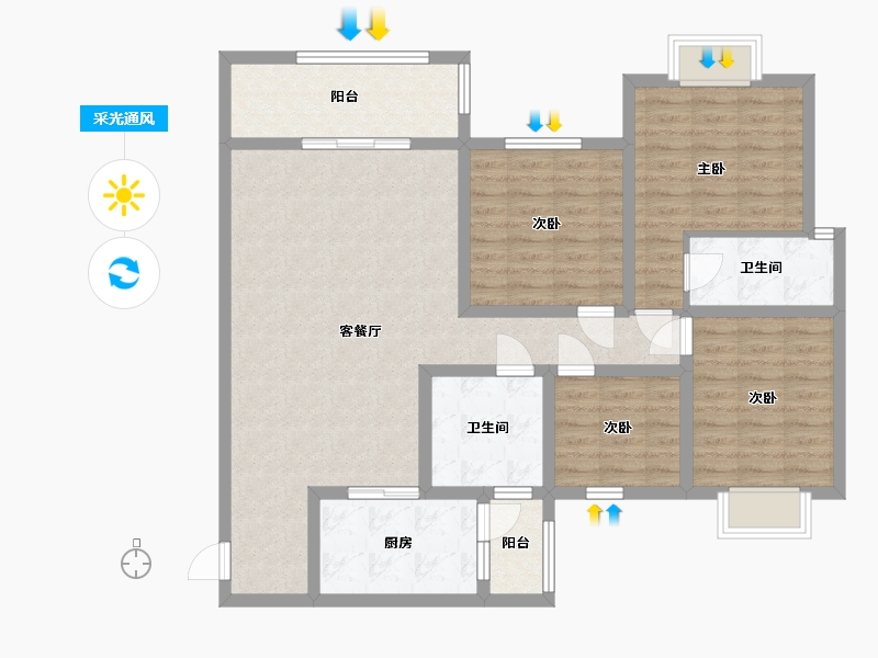 四川省-宜宾市-岷江新区起步区安置房大地花园-114.68-户型库-采光通风