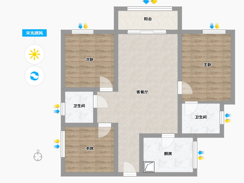 重庆-重庆市-金源住宅小区-76.00-户型库-采光通风