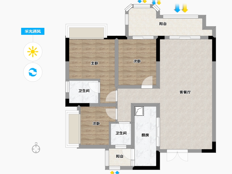 重庆-重庆市-旺龙湖 云景-89.70-户型库-采光通风