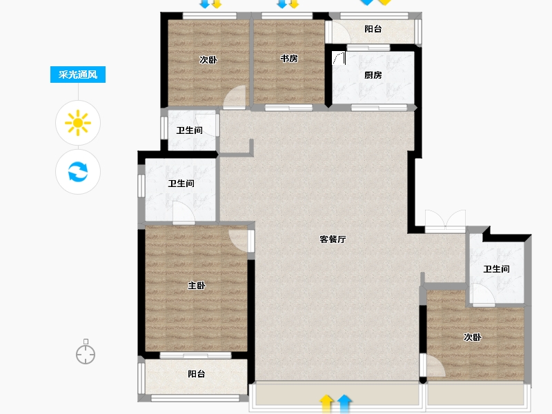 陕西省-西安市-中粮奥体壹号-130.00-户型库-采光通风