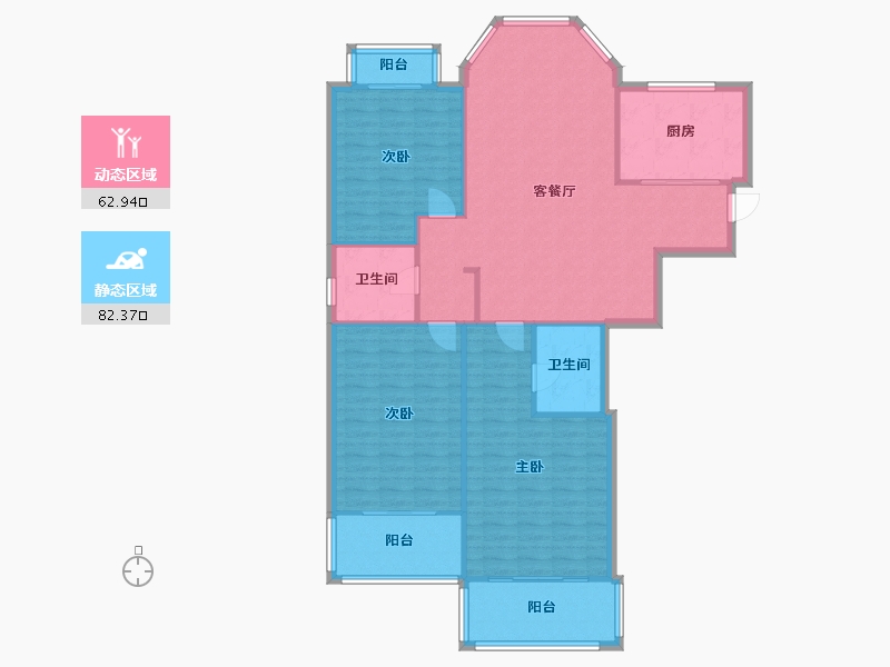 浙江省-杭州市-湖畔宽邸中央郡-128.80-户型库-动静分区