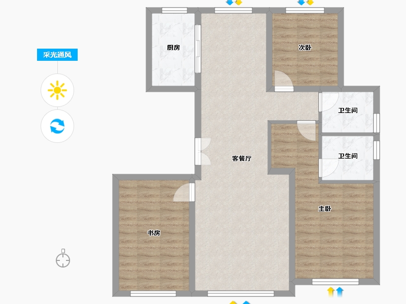 内蒙古自治区-鄂尔多斯市-金麟府-105.00-户型库-采光通风