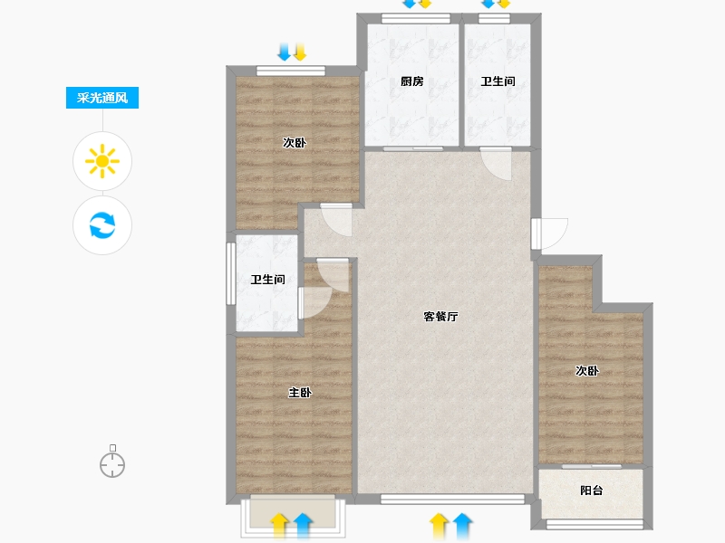 山东省-潍坊市-润合花园-107.00-户型库-采光通风