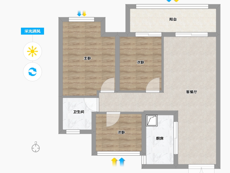 江苏省-苏州市-绿地香港理想城-66.75-户型库-采光通风