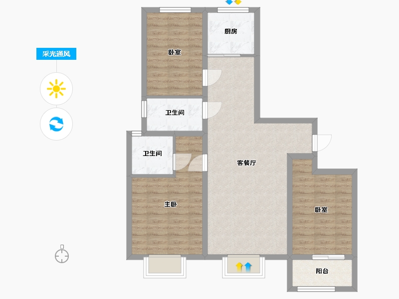 河北省-邢台市-现代新城-122.87-户型库-采光通风