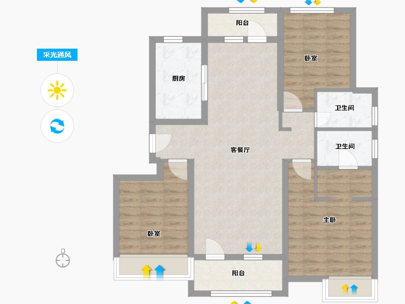 山东省-淄博市-名士华府-96.96-户型库-采光通风