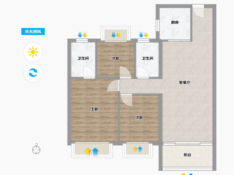 云南省-昆明市-保利阳光城翡丽公园-二期-77.66-户型库-采光通风