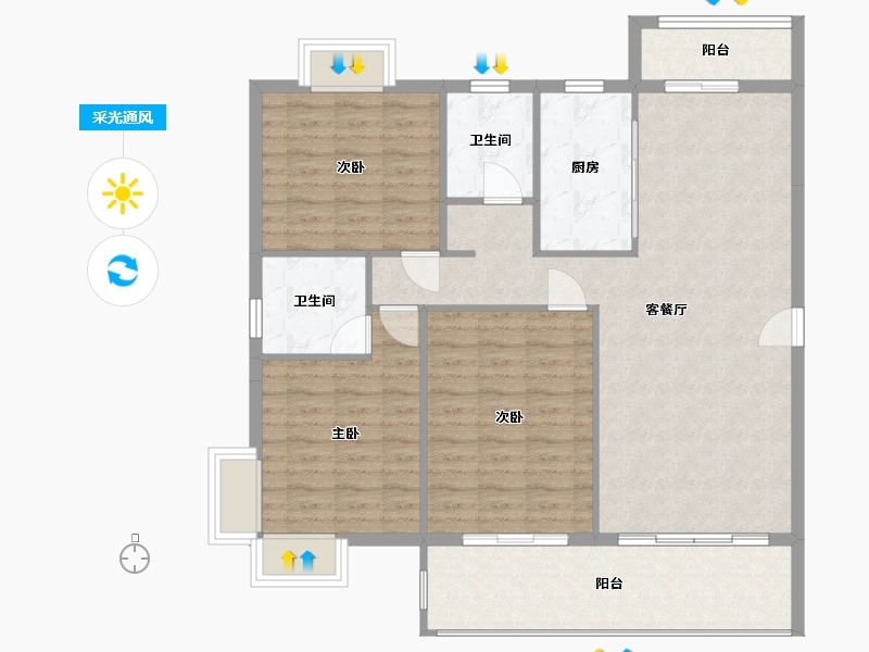 湖北省-天门市-汉旺世纪城-115.00-户型库-采光通风