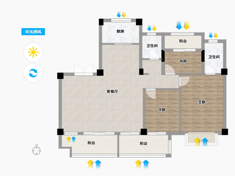 安徽省-池州市-弘业上林苑-99.73-户型库-采光通风