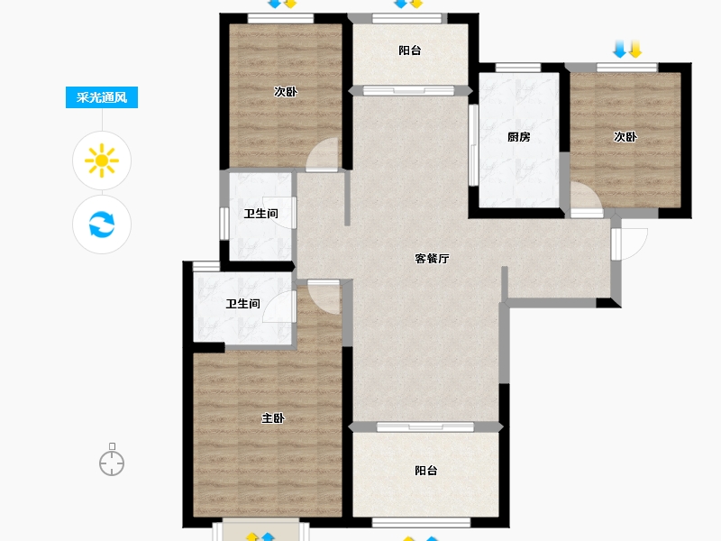 陕西省-西安市-曲江千林郡-104.36-户型库-采光通风